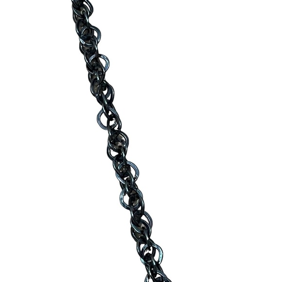 Long Statement Necklace with Dangle Fringe Detail Black Purple Feather - Picture 9 of 10